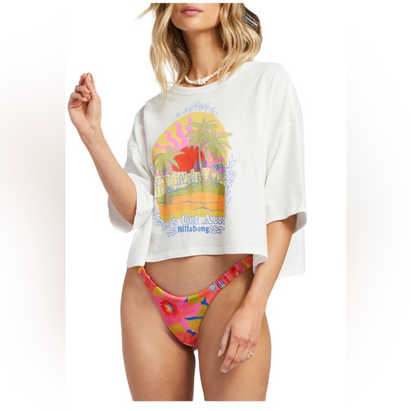 Billabong Tops - BILLABONG Women’s Off White True Boy Cropped Graphic T-Shirt  Size: M